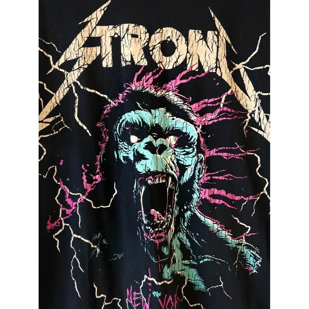 Next Level Apparel Black Tee with Neon Pink & Teal Gorilla Graphic